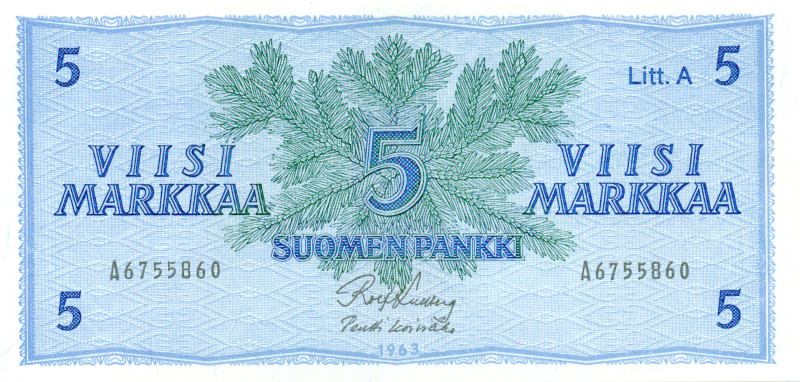 5 Markkaa 1963 Litt.A A6755860 kl.9